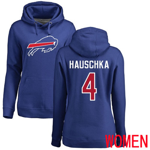 NFL Women Buffalo Bills 4 Stephen Hauschka Royal Blue Name and Number Logo Pullover Hoodie Sweatshirt